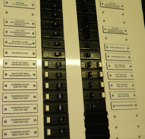 Circuit breaker labels on NW-25100 passenger car electrical system