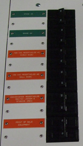 Circuit breaker labels in custom colors on NW-25100 passenger car electrical system